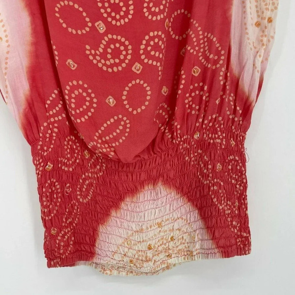 CoolChange Blouse Womens Sz SM Red Cream Paisley Dolman Sleeve Elastic Hem Tunic - Picture 8 of 8